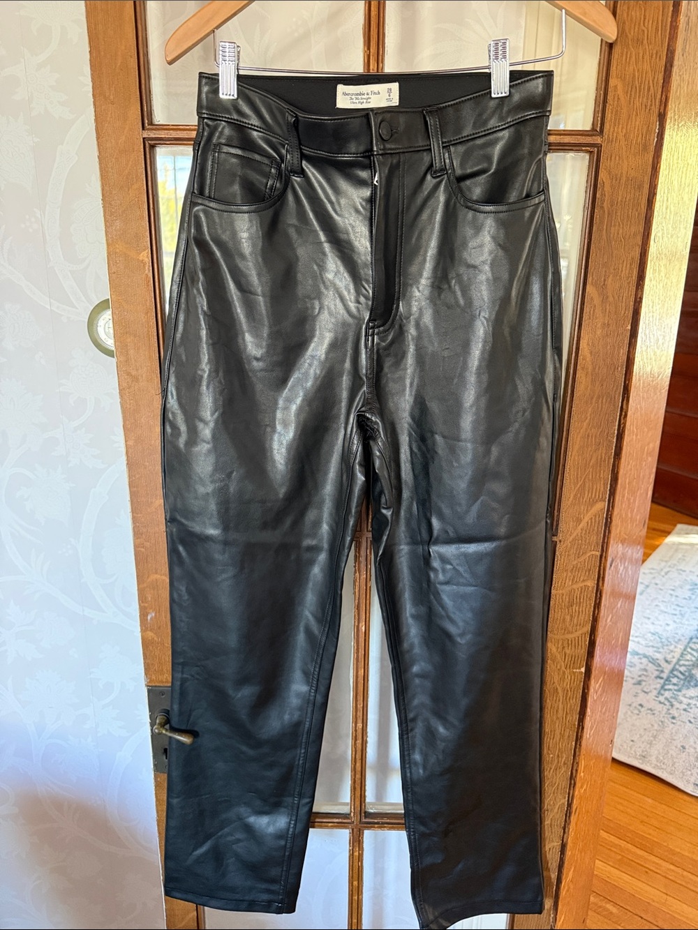 Abercrombie & Fitch Men’s Black Faux Leather Slim Straight Jeans